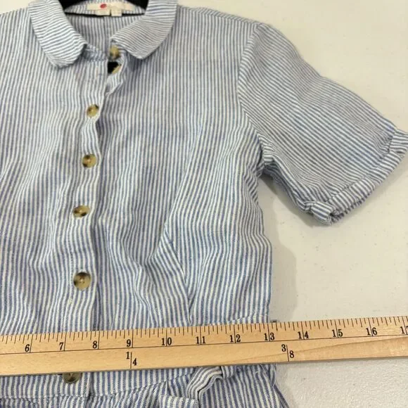 Boden Lucinda Romper Women 4R Linen Blue Stripe Shorts Beachy Preppy Resort - Picture 10 of 10